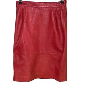 Vintage 90s Valentino Garavani Authentic Red Leather Pencil Skirt Italy XXS 0